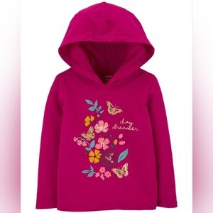 Carter's Day Dreamer Long Sleeve Floral Butterfly Hooded Tee Pink Size 5